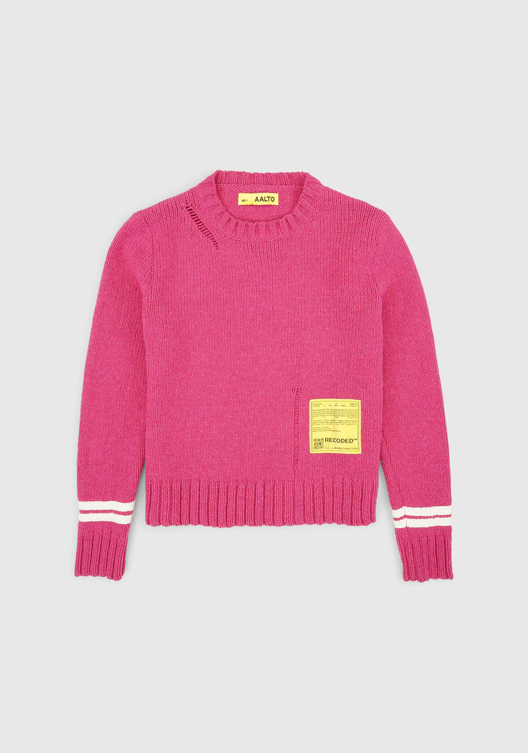 Stripe & Hole Crew Neck Knit